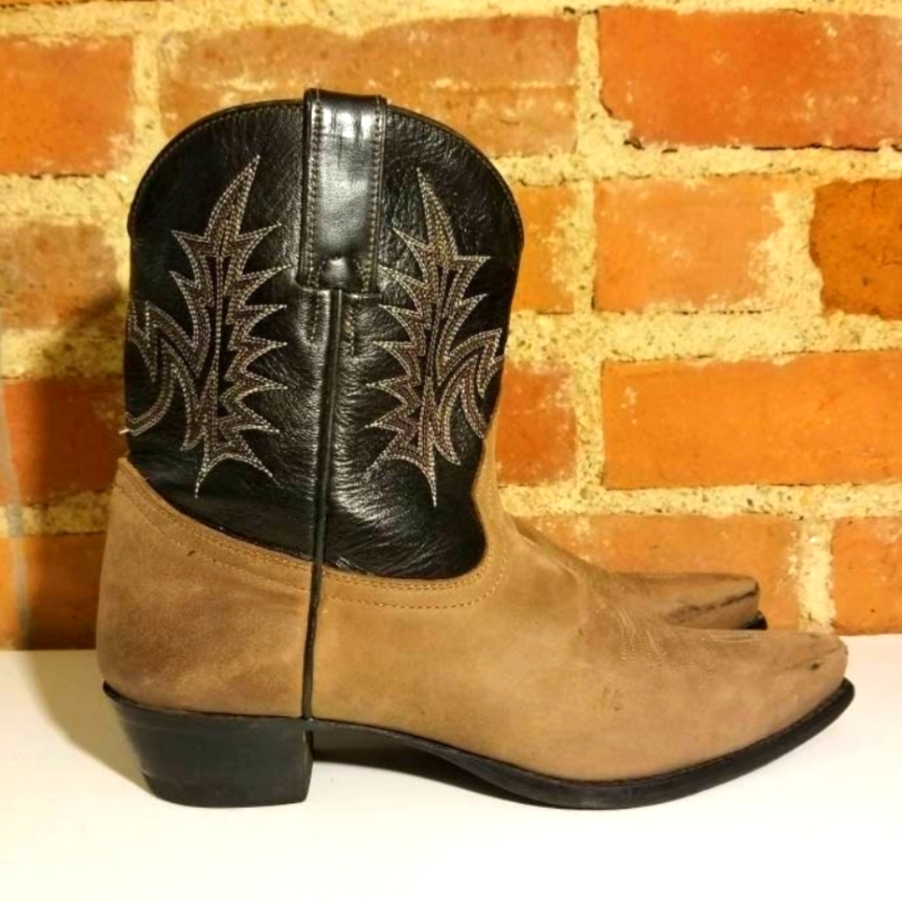 TONY LAMA WESTERN BOOTS ANKLE BOOTIES SUEDE LEATHER BROWN TAN HEELS COWBOY FALL